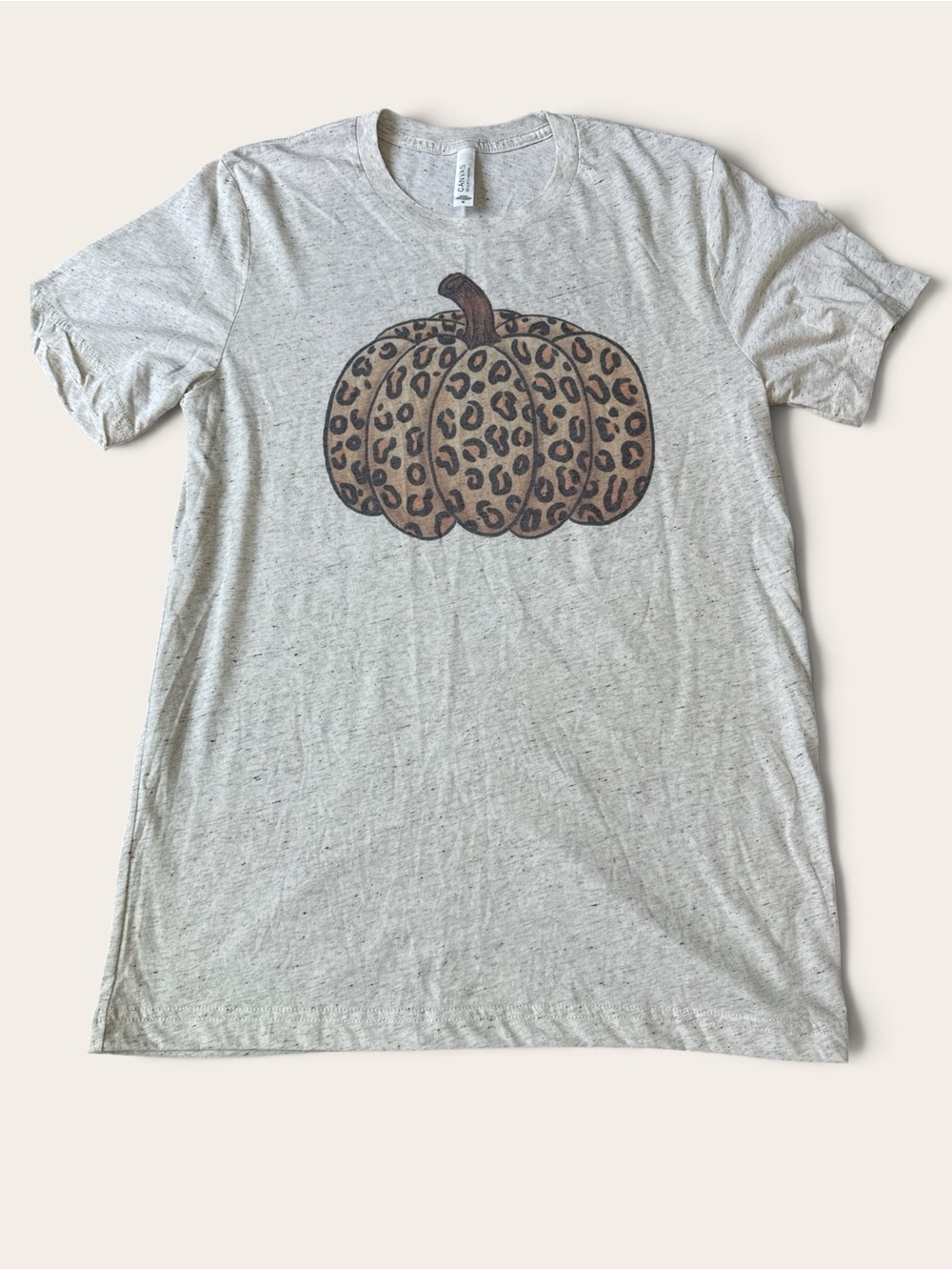 Bella Canvas Cream Tee with Leopard-Print Brown Pumpkin Graphic Size Medium
